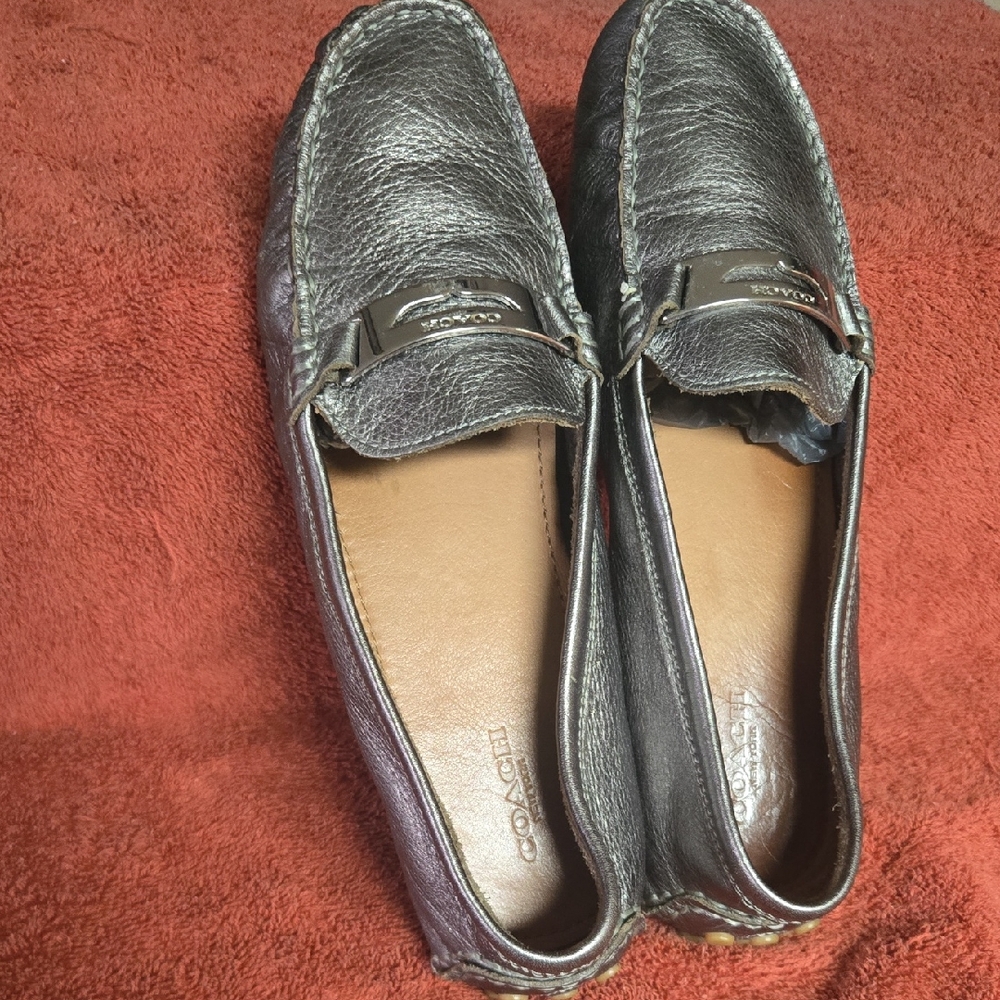 Coach Women's Metallic Silver Loafers